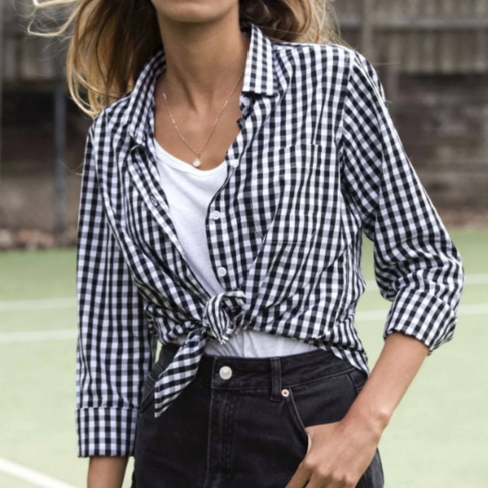 Women's Gingham Shirt Checkered Casual Long Sleeve Button Down Plaid - Picture 2 of 3